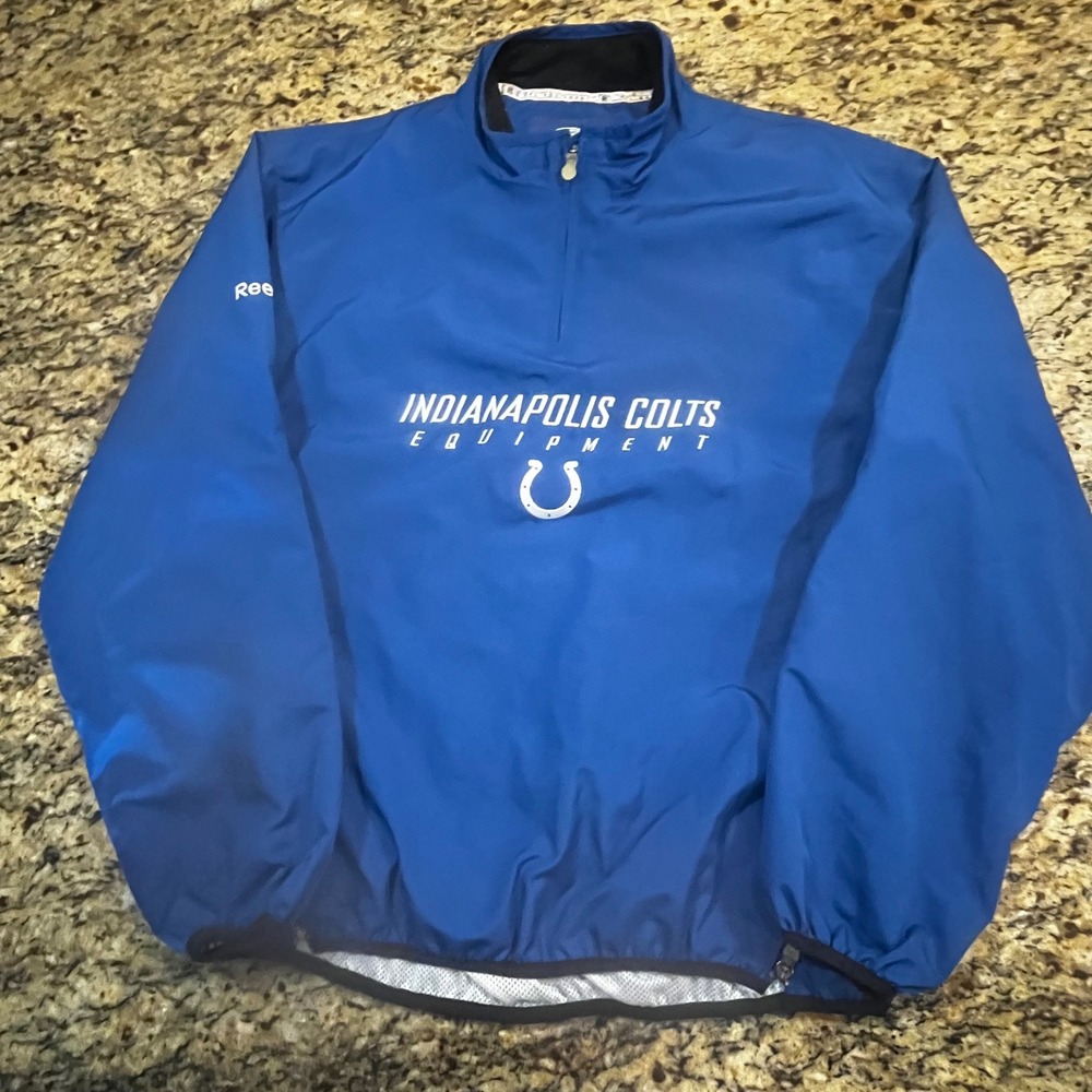 Reebok Indianapolis Colts NFL Equipment 1/4 Zip Windbreaker Blue Mens Small